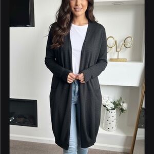 Lucy Charcoal and Black Open Front Cardigan